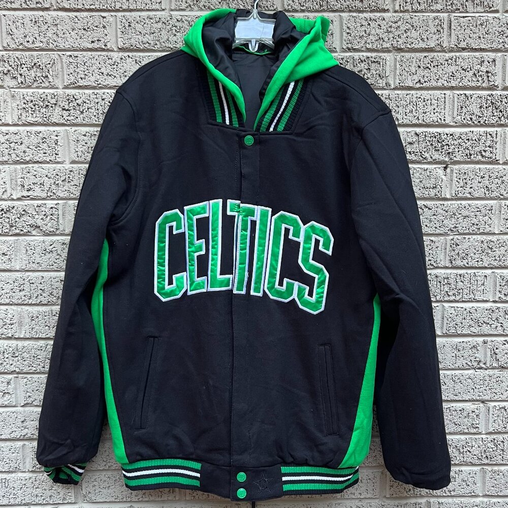 NBA Boston Celtics Reversible Fleece/Satin Jacket With Removable Hood NWT 2XL